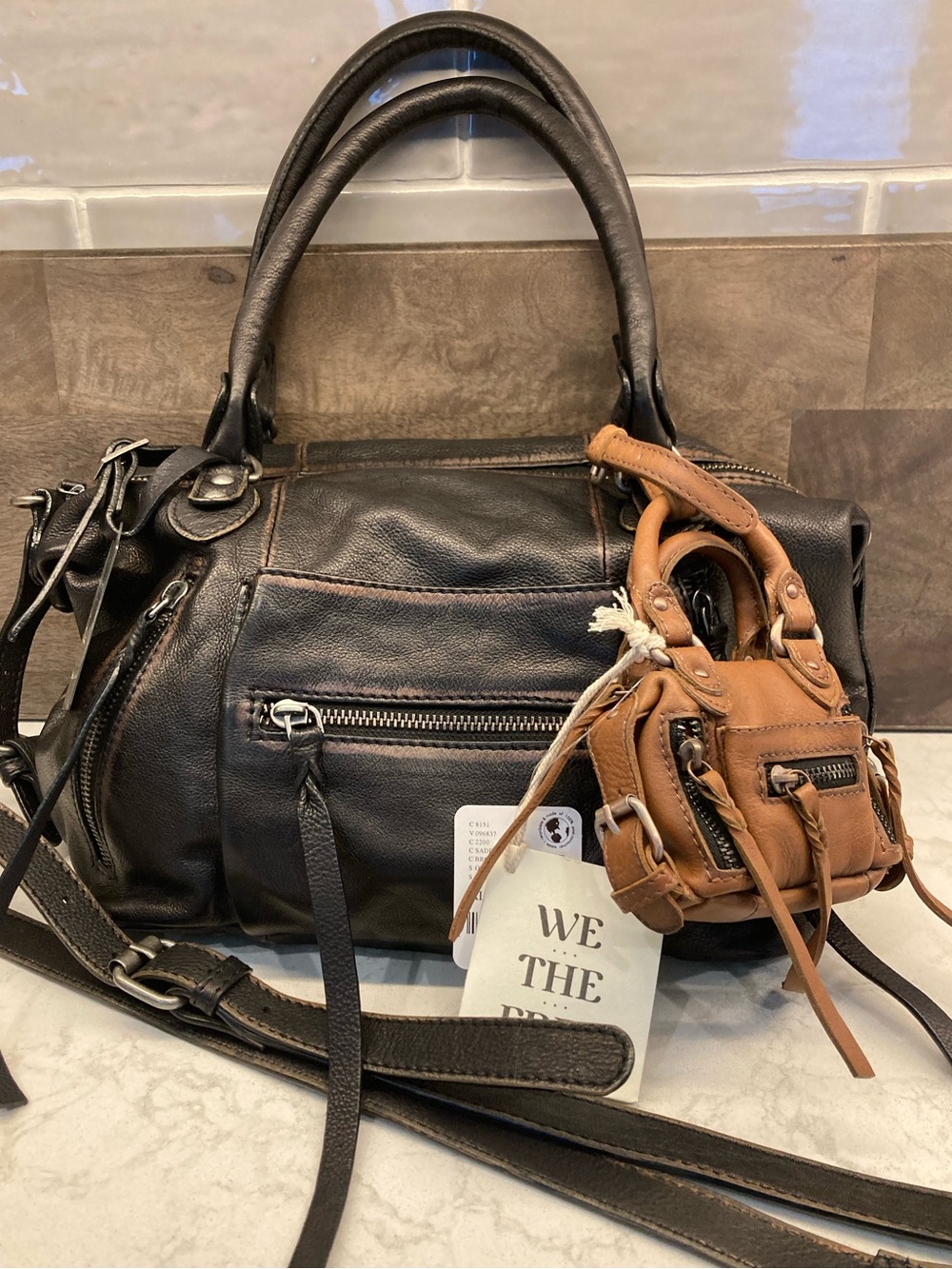 FREE PEOPLE We the Free Baby Emerson Leather Tote Bag in Black w/Mini Emerson - Picture 12 of 12